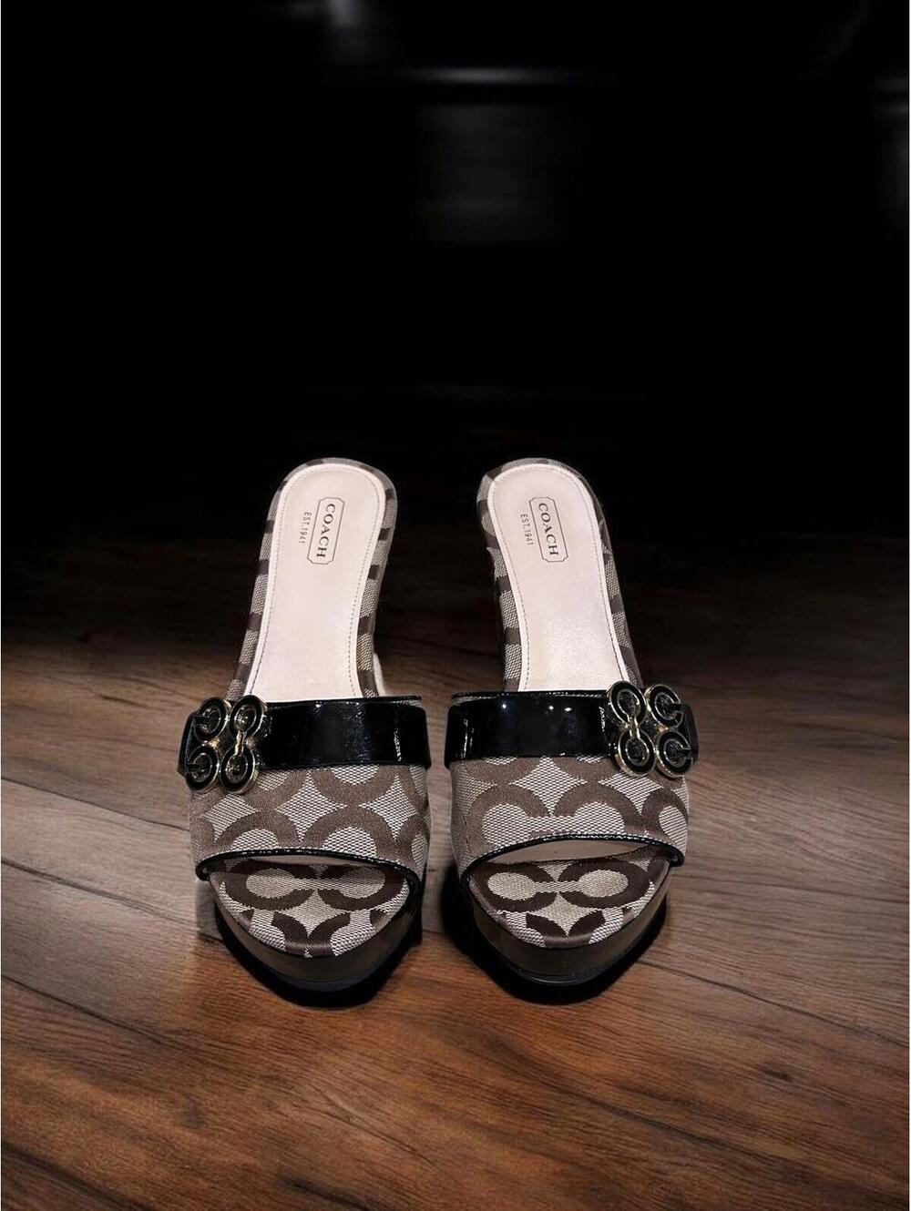Coach Geri Canvas 4" Wedge Mule Sandals Size 7 - Picture 4 of 10